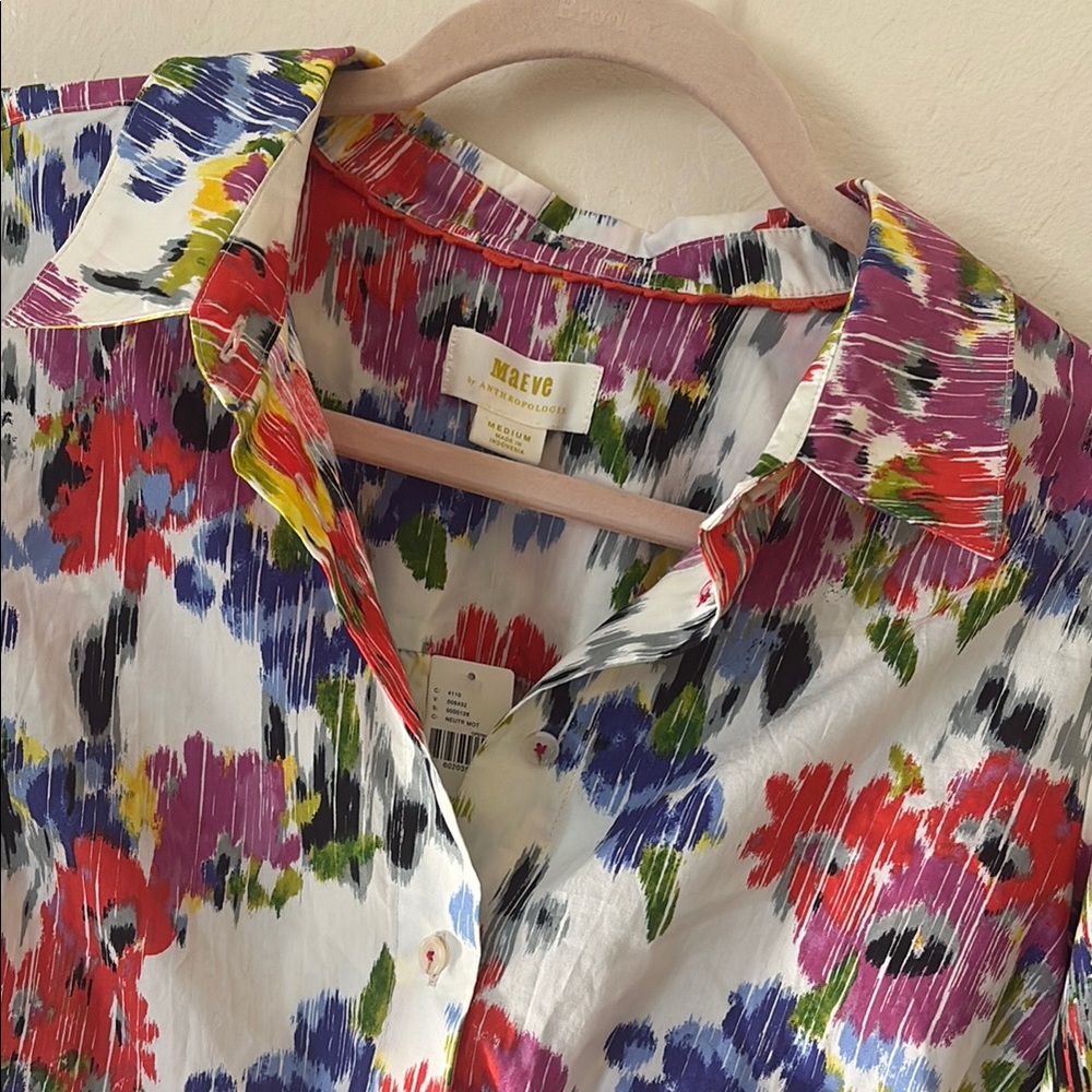 Maeve Multicolor Floral Button-Down Shirt (White Base) - Picture 5 of 9